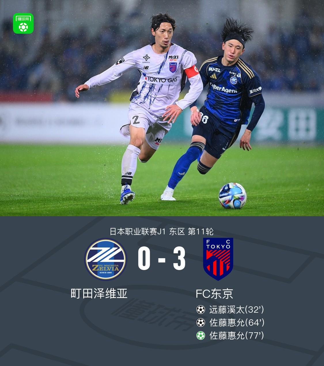 开云官方-FC东京客场3-0町田泽维亚，佐藤惠允2射1传，远藤溪太建功